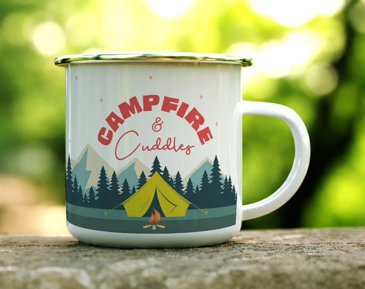 Campfire and Cuddles Enamel Camping Mug