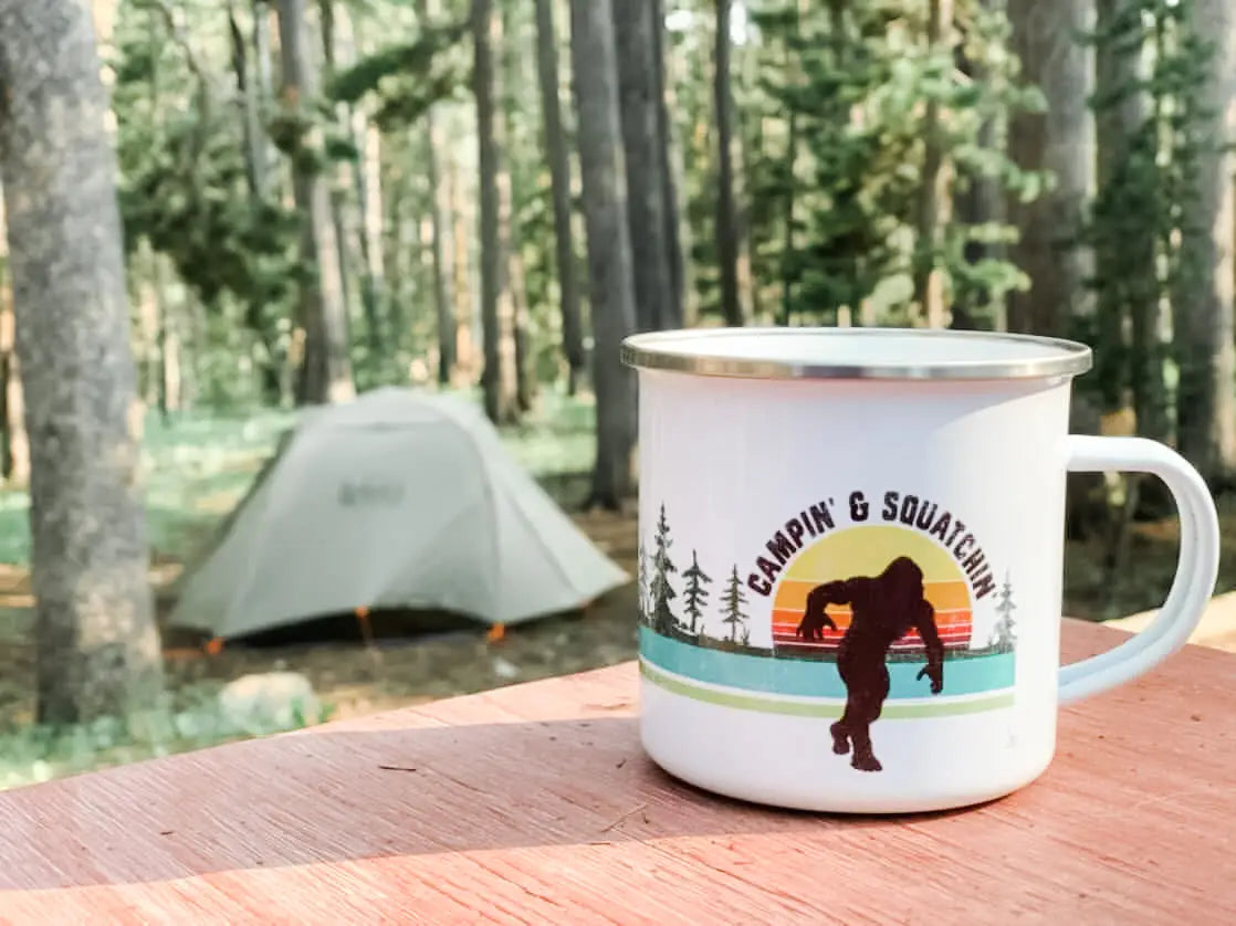 Campin' & Squatchin Enamel Camping Mug