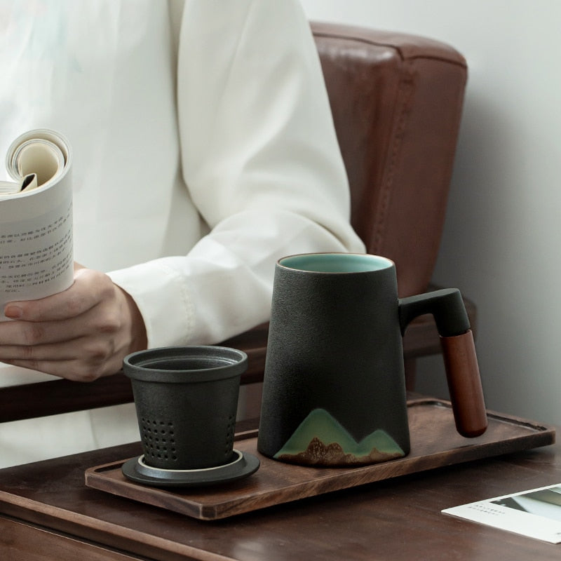 Mountain Design Ceramic Tea/Coffee Mugs with Filter