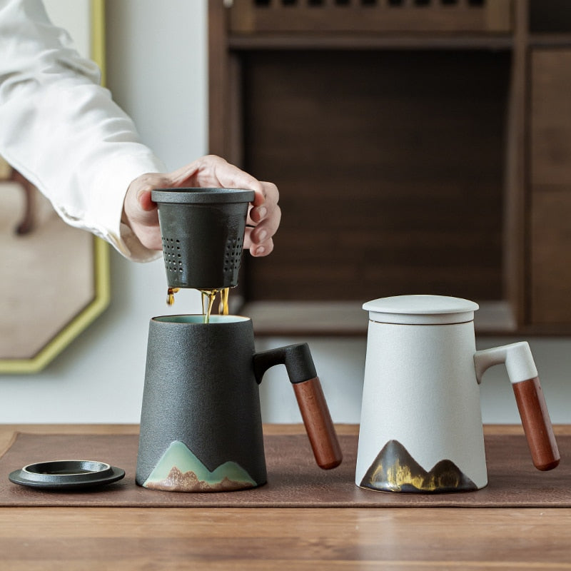 Mountain Design Ceramic Tea/Coffee Mugs with Filter